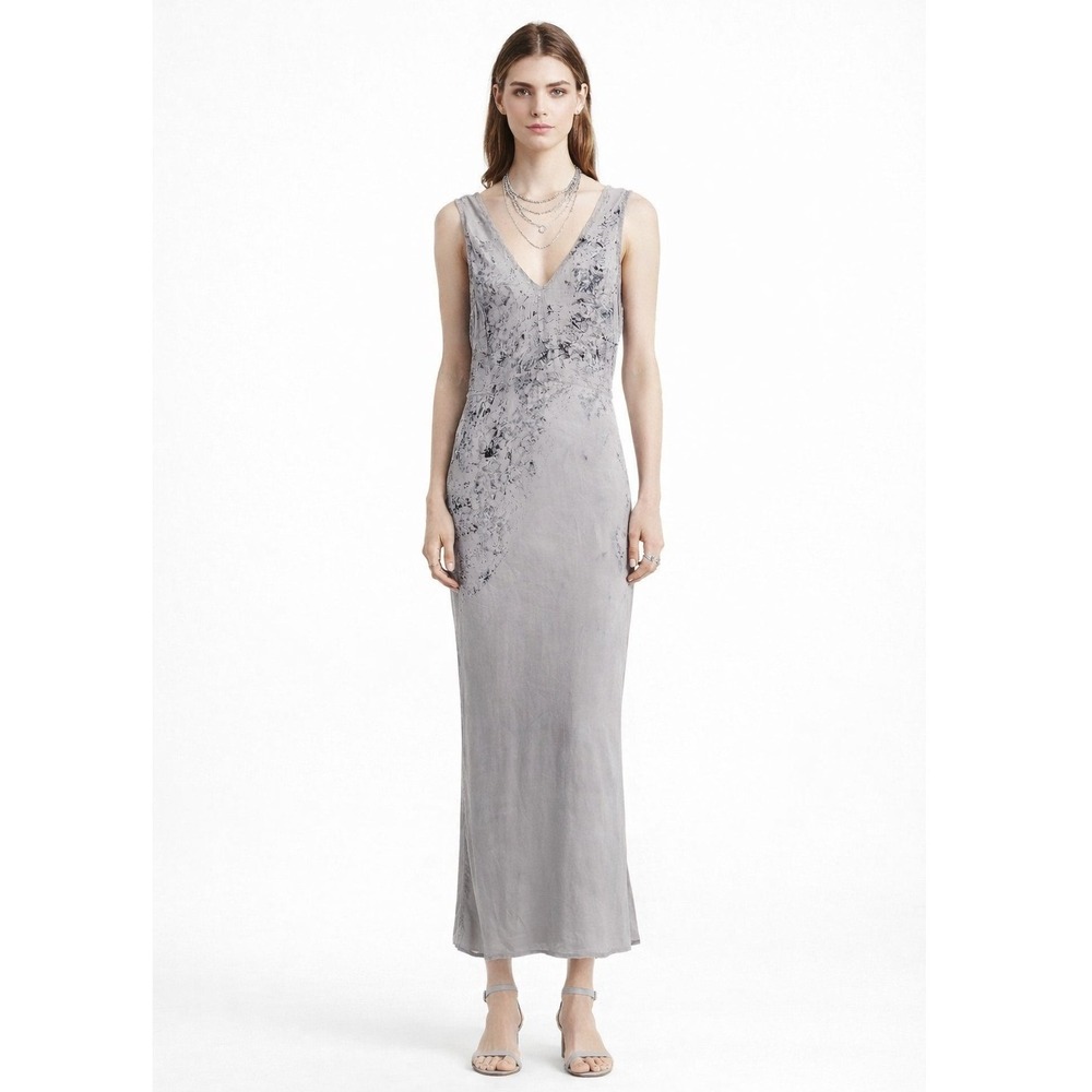 Jaga Made in‎ USA Slip Maxi Dress Sleeveless V Neck Gray Marble Art to wear 2 M